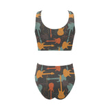 electric guitars pattern Chest Bowknot High Waisted Bikini Swimsuit