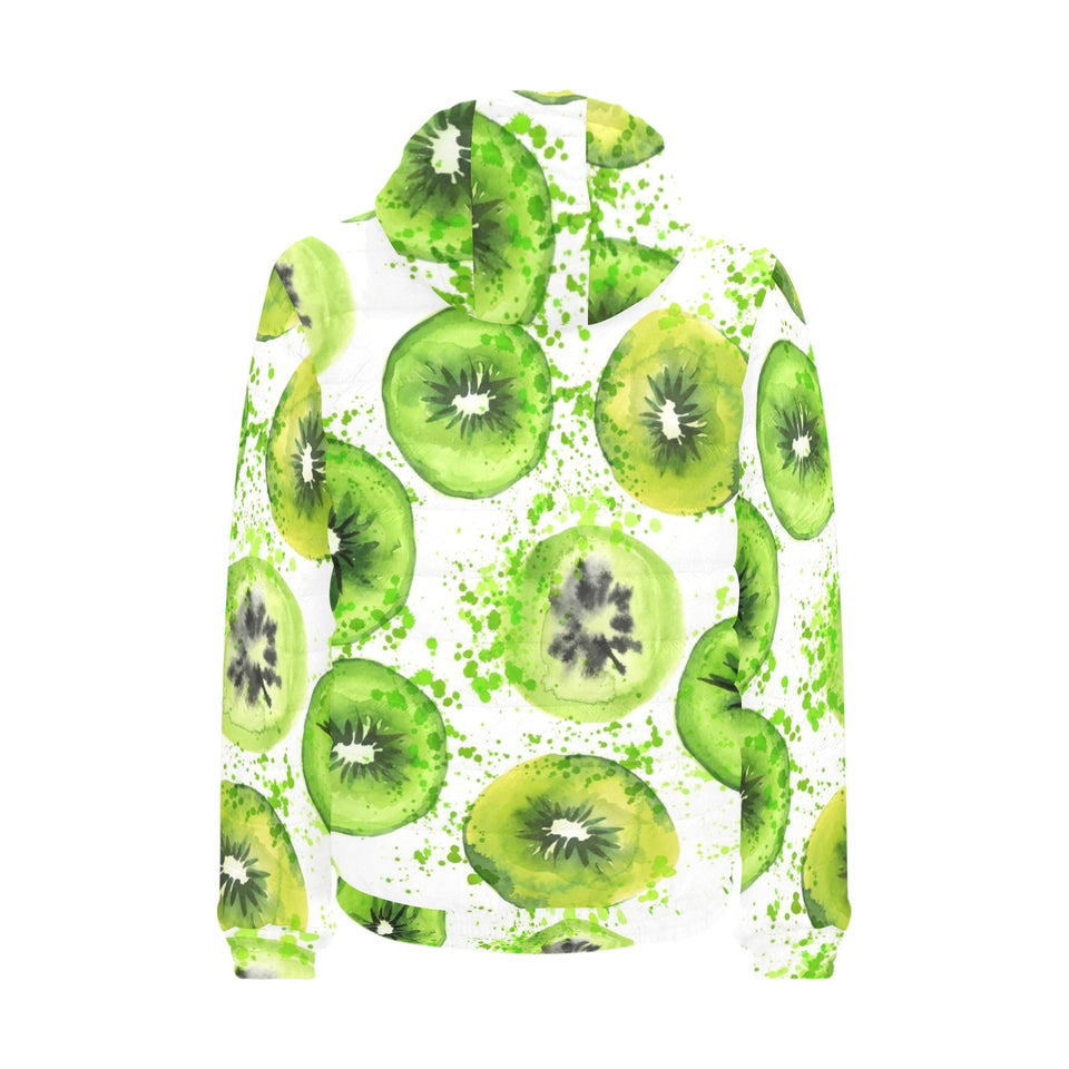 Watercolor kiwi pattern Men's Padded Hooded Jacket