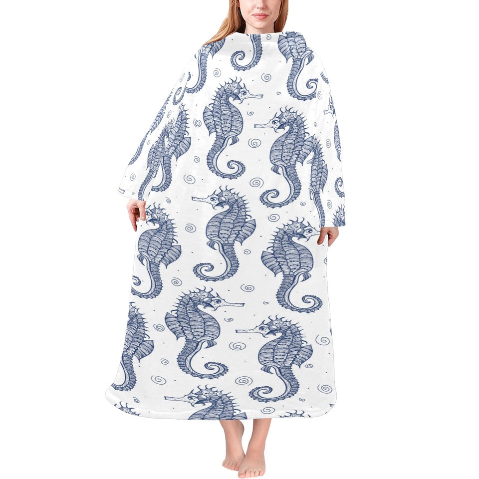Seahorse pattern background Blanket Robe with Sleeves
