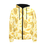 Saxophone cornet pattern yellow background Men's Padded Hooded Jacket