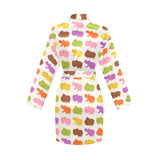 Hippopotamus Pattern Print Design 01 Women's Long Sleeve Belted Night Robe