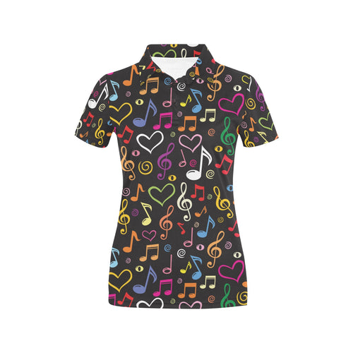 Music Notes Pattern Print Design 02 Women's All Over Print Polo Shirt