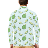 Durian pattern blue background Men's Long Sleeve Polo Shirt