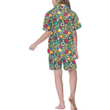 Gear Pattern Print Design 03 Kids' Boys' Girls' V-Neck Short Pajama Set