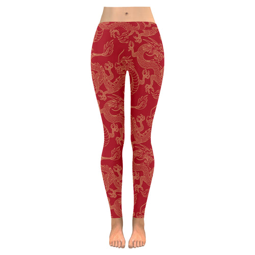 Gold dragons red background Women's Legging Fulfilled In US