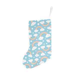Cute rainbow clound star pattern blue background Christmas Stocking
