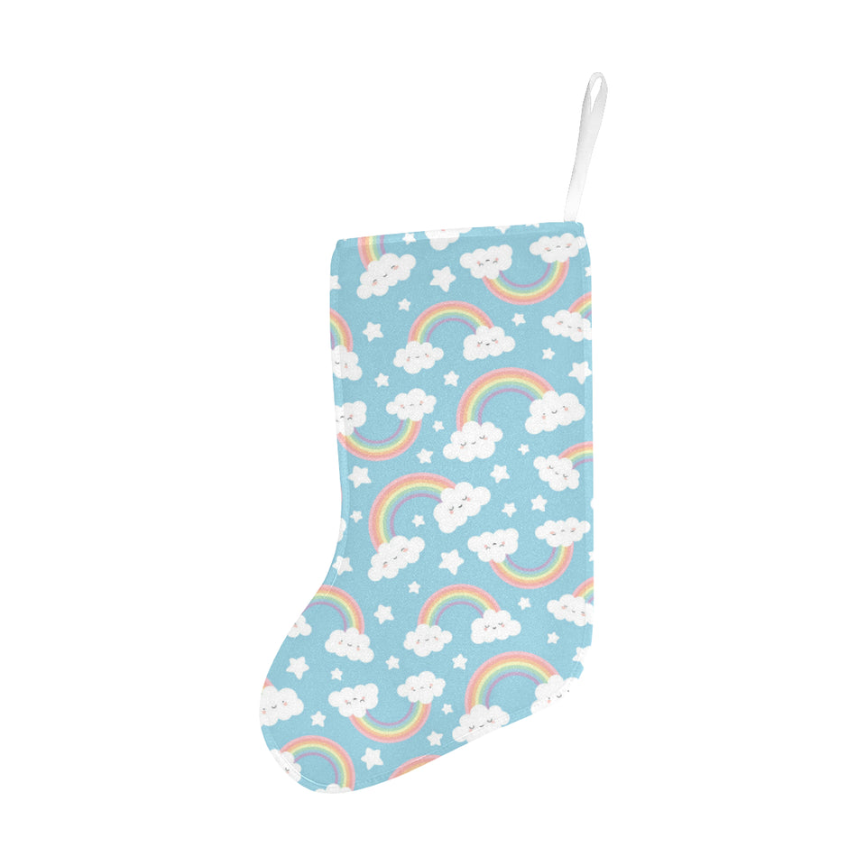 Cute rainbow clound star pattern blue background Christmas Stocking
