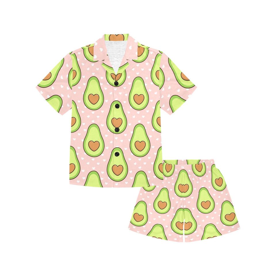 Avocado heart pink background Kids' Boys' Girls' V-Neck Short Pajama Set