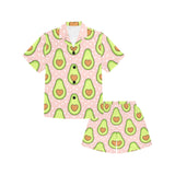 Avocado heart pink background Kids' Boys' Girls' V-Neck Short Pajama Set