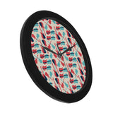 Red Blue guitar pattern Elegant Black Wall Clock