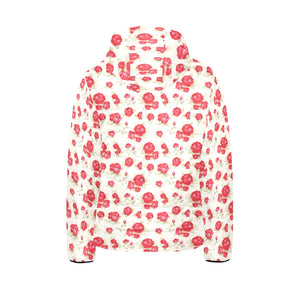 Rose Pattern Print Design 01 Kids' Boys' Girls' Padded Hooded Jacket