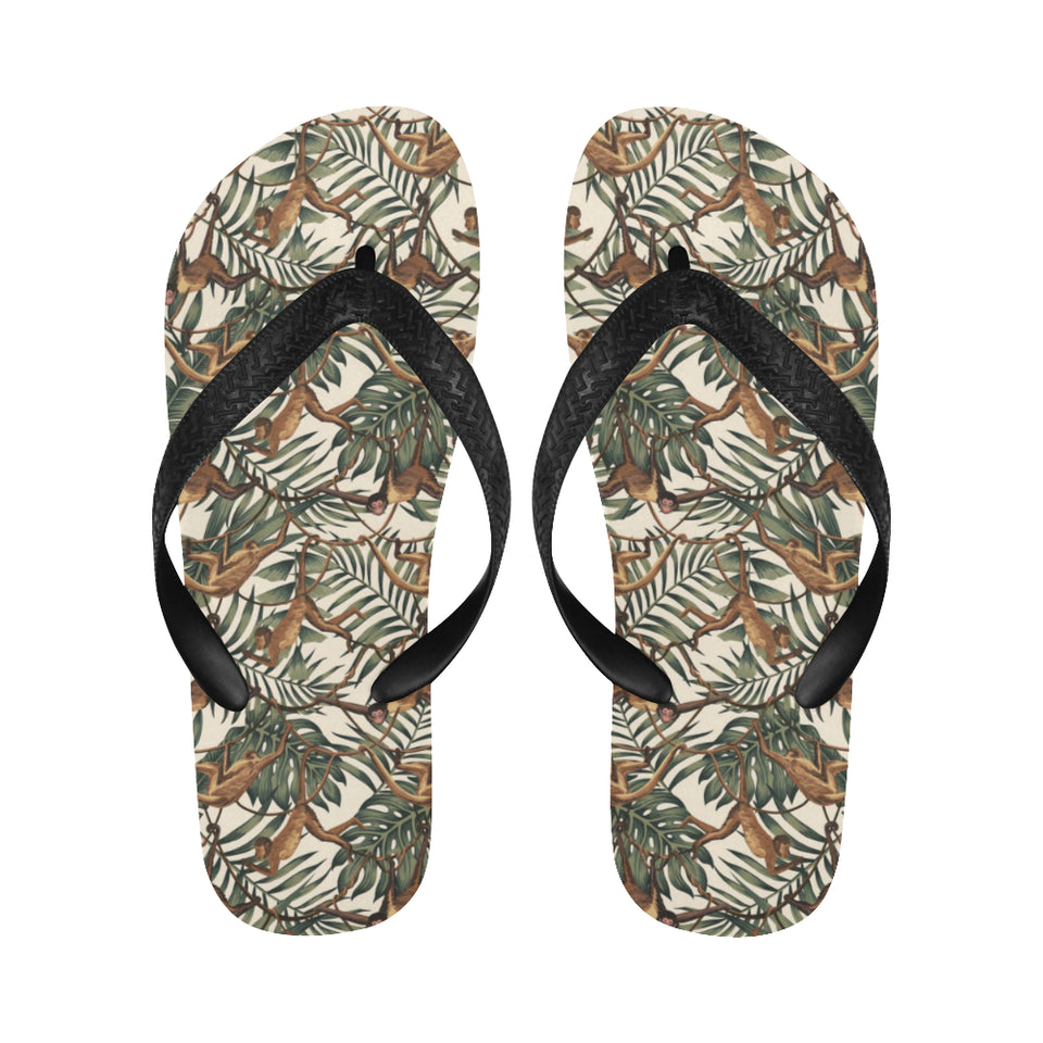 Monkey tropical leaves background Unisex Flip Flops