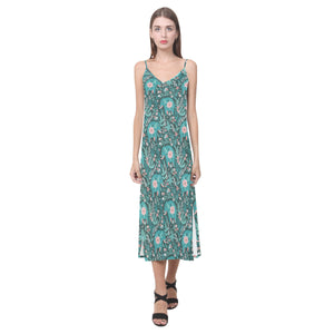 Elephants jungle pattern V-Neck Open Fork Long Dress