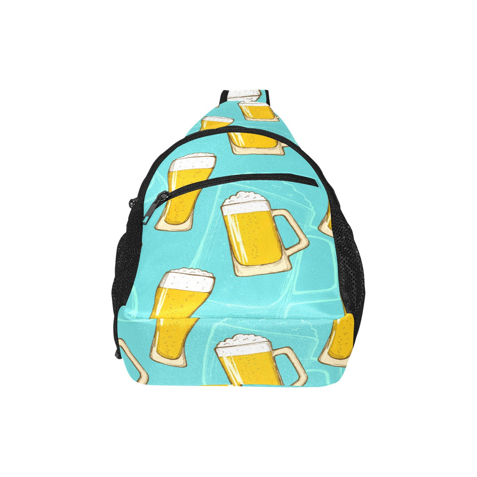 Beer pattern green background All Over Print Chest Bag