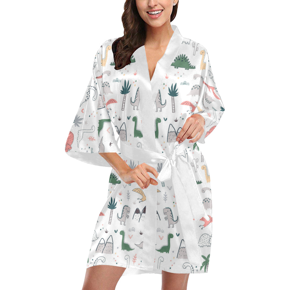 Cute cartoon dinosaurs tree pattern Women's Short Kimono Robe