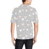 Heart pattern gray background Men's All Over Print Polo Shirt