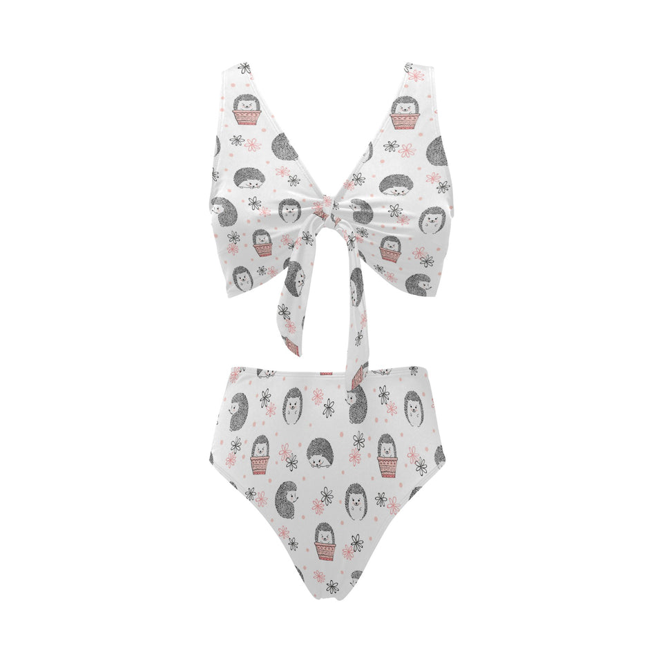 Hedgehog Pattern Print Design 02 Chest Bowknot High Waisted Bikini Swimsuit