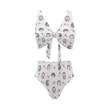 Hedgehog Pattern Print Design 02 Chest Bowknot High Waisted Bikini Swimsuit