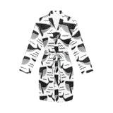 Black whale pattern Women's Long Sleeve Belted Night Robe
