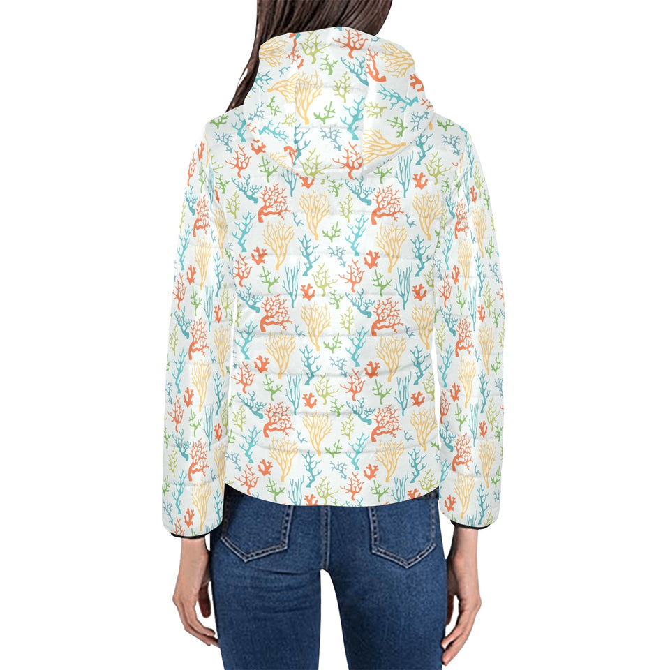 Coral Reef Pattern Print Design 02 Women's Padded Hooded Jacket