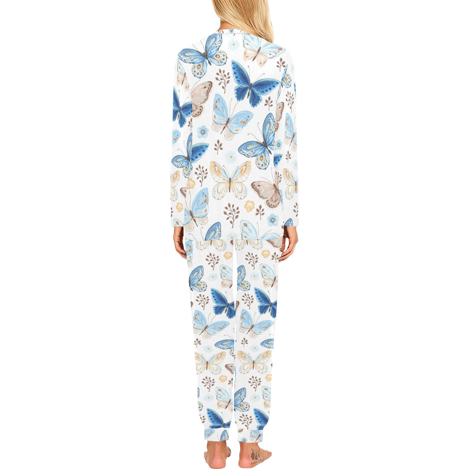 blue butterfly pattern Women's All Over Print Pajama Set