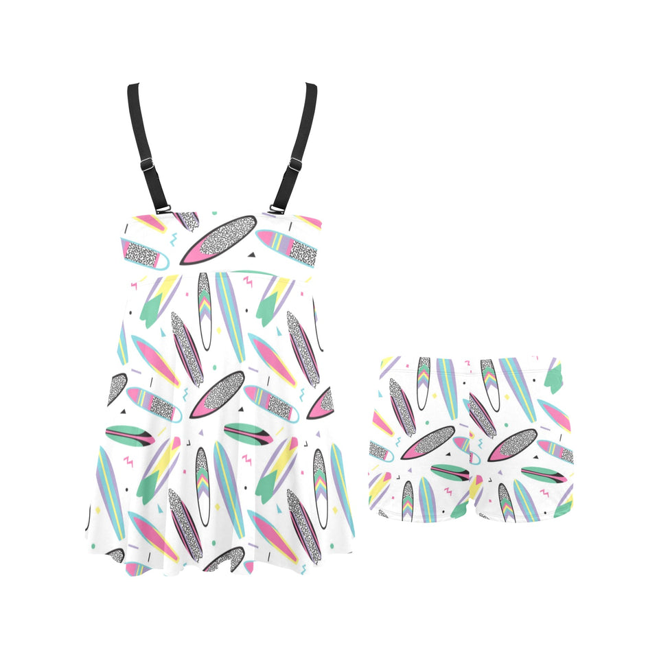 Surfboard Pattern Print Design 04 Chest Sexy Pleated Two Piece Swim Dress