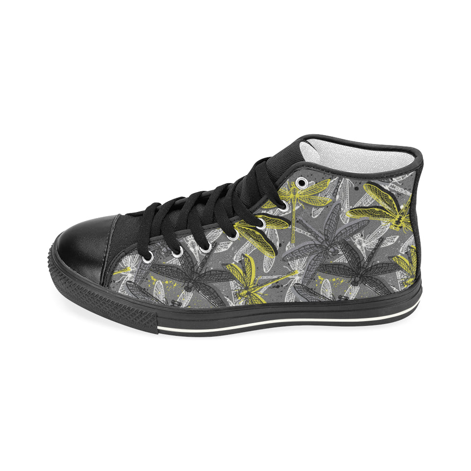 Hand drawn dragonfly pattern Women's High Top Canvas Shoes Black