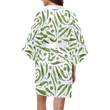 Hand drawn sketch style green Chili peppers patter Women's Short Kimono Robe