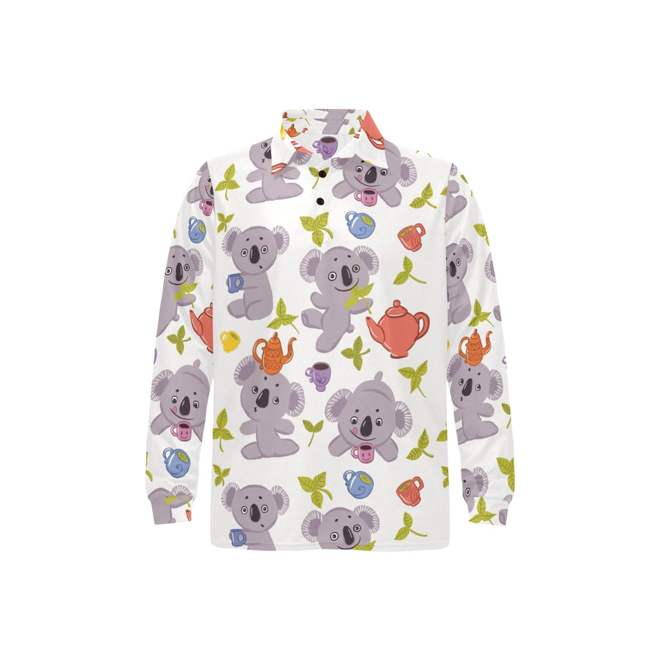 Cute koalas teapots tea Men's Long Sleeve Polo Shirt