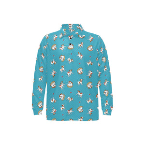Jack Russel Pattern Print Design 03 Men's Long Sleeve Polo Shirt