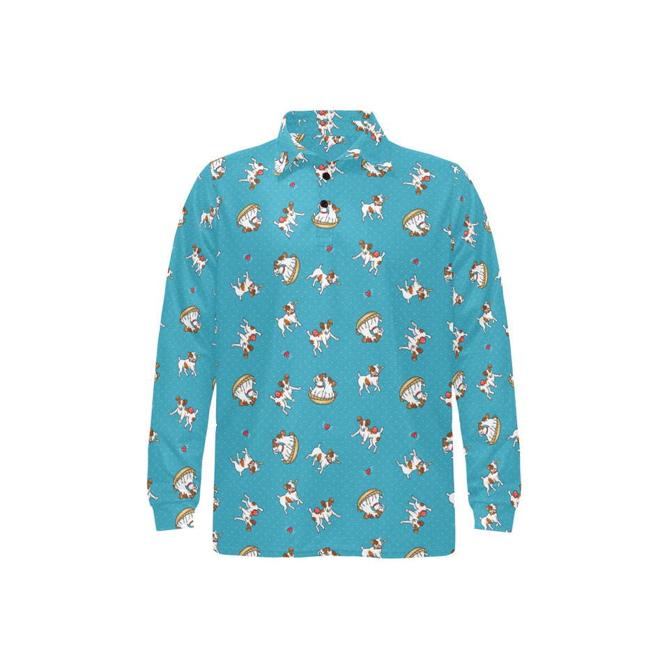Jack Russel Pattern Print Design 03 Men's Long Sleeve Polo Shirt