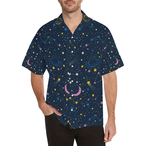 space pattern with planets, comets, constellations Men's All Over Print Hawaiian Shirt