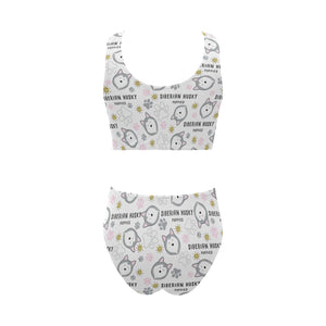 Siberian Husky design pattern Chest Bowknot High Waisted Bikini Swimsuit