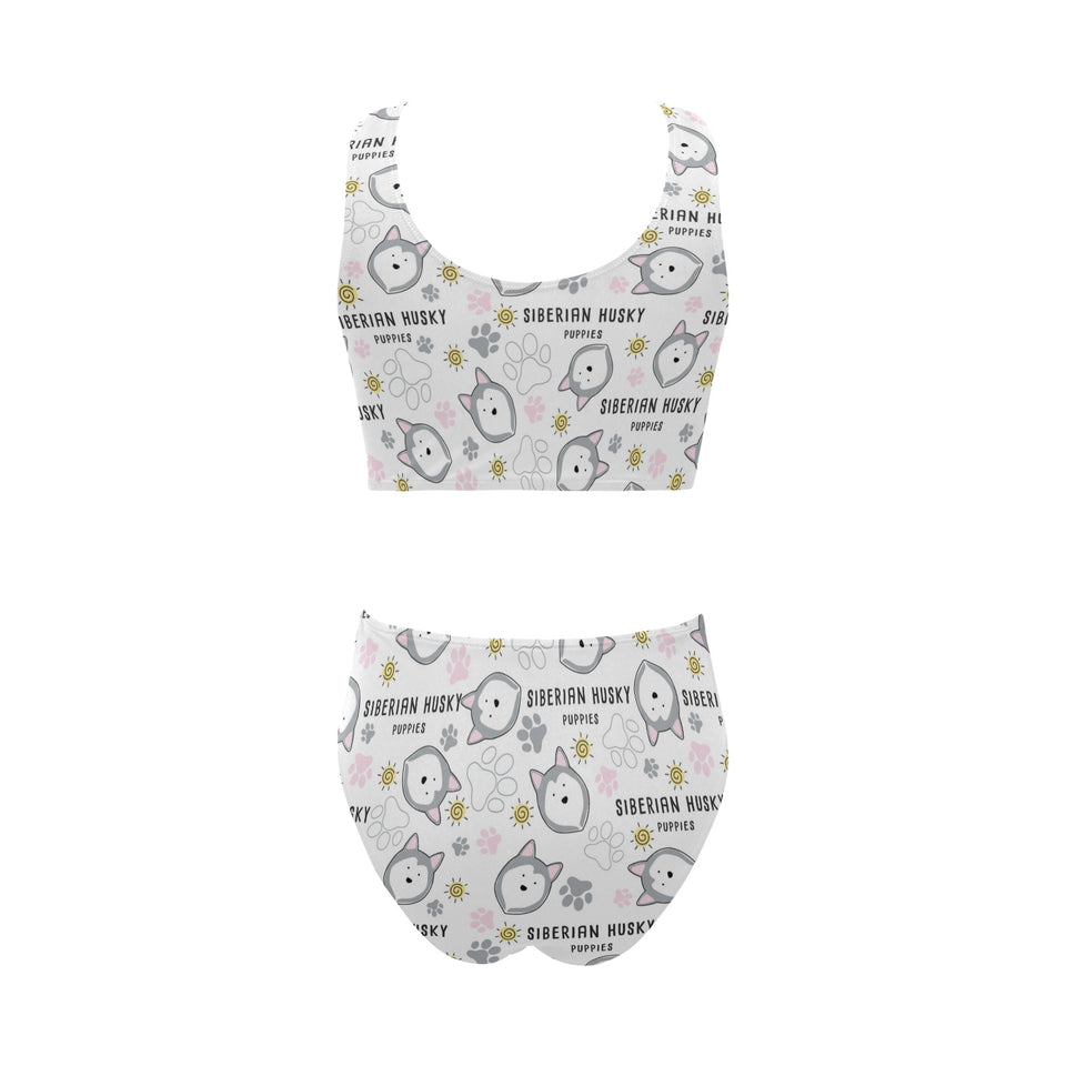 Siberian Husky design pattern Chest Bowknot High Waisted Bikini Swimsuit