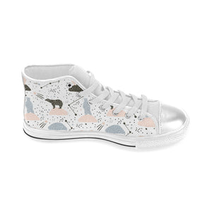 Polar bears star poka dot pattern Women's High Top Canvas Shoes White