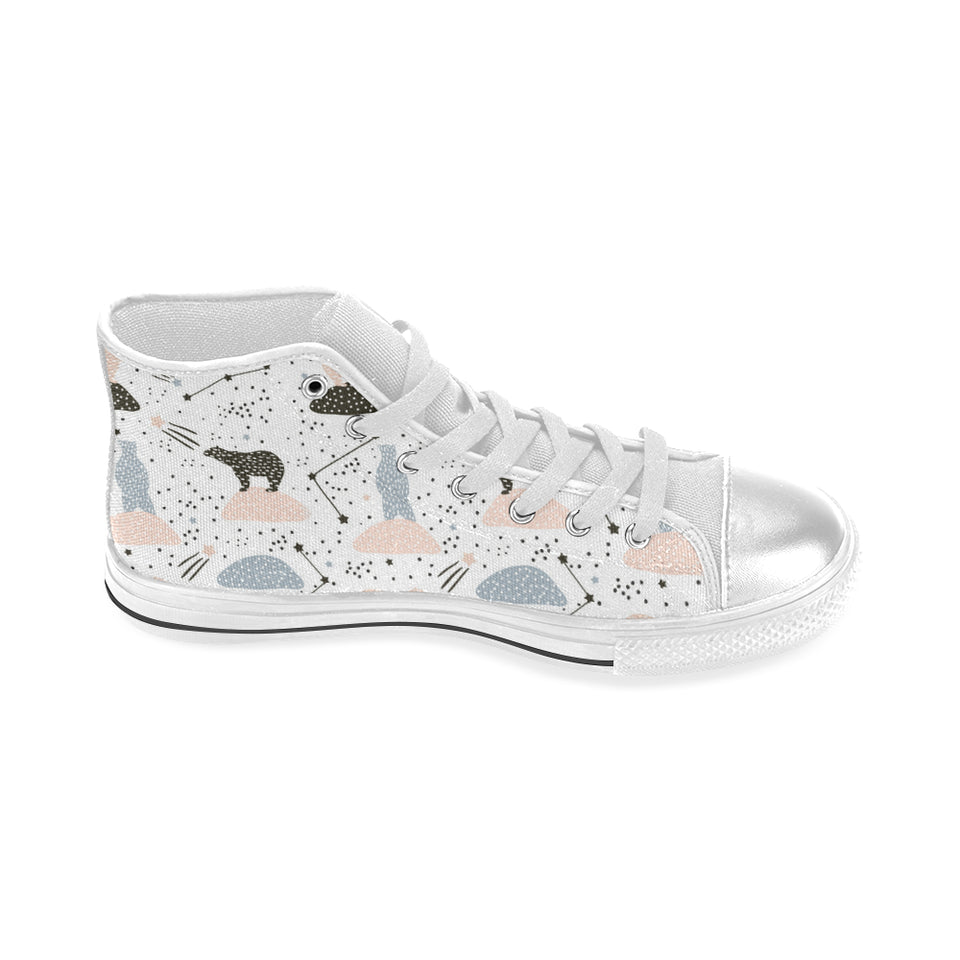 Polar bears star poka dot pattern Women's High Top Canvas Shoes White