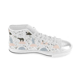 Polar bears star poka dot pattern Women's High Top Canvas Shoes White