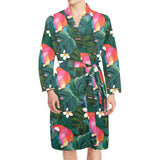 Parrot Palm tree leaves flower hibiscus pattern Men's Long Sleeve Belted Night Robe