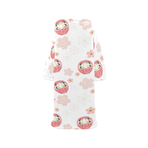 Daruma japanese wooden doll cherry blossom flower Blanket Robe with Sleeves