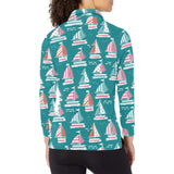 Cute sailboat pattern Women's Long Sleeve Polo Shirt
