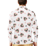 Cute pugs pink heart paw pattern Men's Long Sleeve Polo Shirt