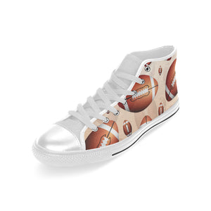 American football ball design pattern Men's High Top Canvas Shoes White