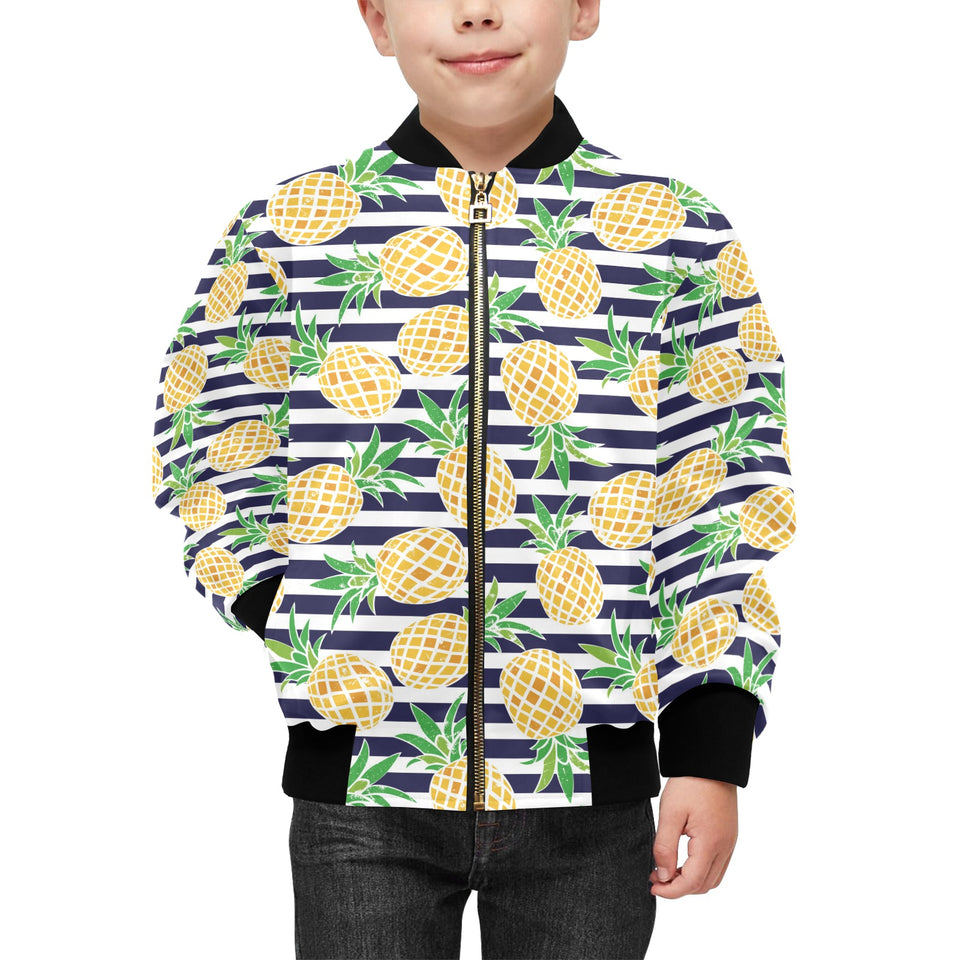 Pineapples pattern striped background Kids' Boys' Girls' Bomber Jacket