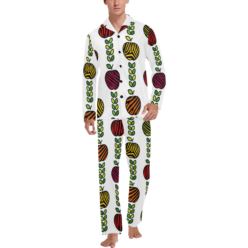 colorful apples leave zebra stripe Men's Long Pajama Set
