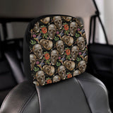 Skull rose humming bird flower pattern Car Headrest Cover
