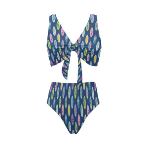 Surfboard Pattern Print Design 03 Chest Bowknot High Waisted Bikini Swimsuit
