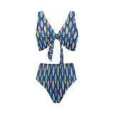 Surfboard Pattern Print Design 03 Chest Bowknot High Waisted Bikini Swimsuit