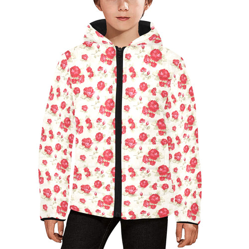 Rose Pattern Print Design 01 Kids' Boys' Girls' Padded Hooded Jacket