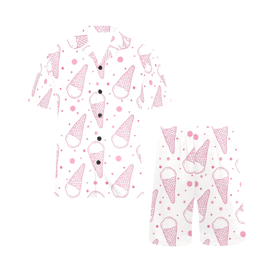 Hand drawn ice cream pattern Men's V-Neck Short Pajama Set