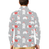 Cute polar bear christmas snow pattern Men's Long Sleeve Polo Shirt